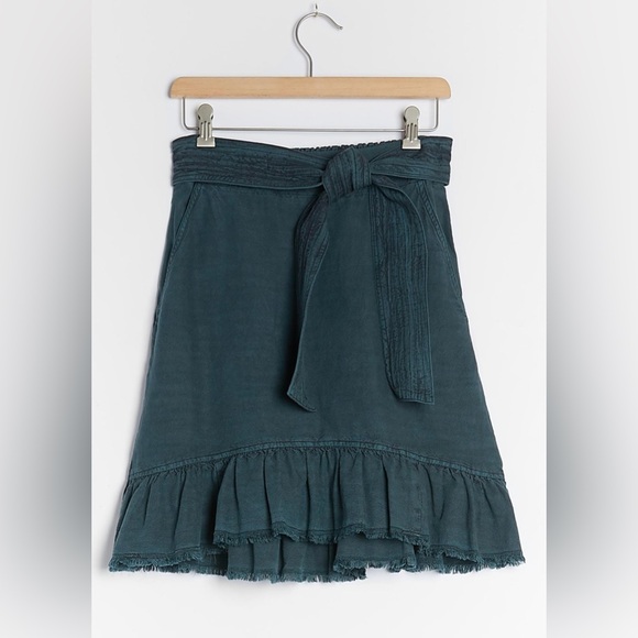 Anthropologie Dresses & Skirts - ANTHROPOLOGIE Pilcro Amora Ruffled Mini Skirt In Teal Blue Size XS Beach Coast